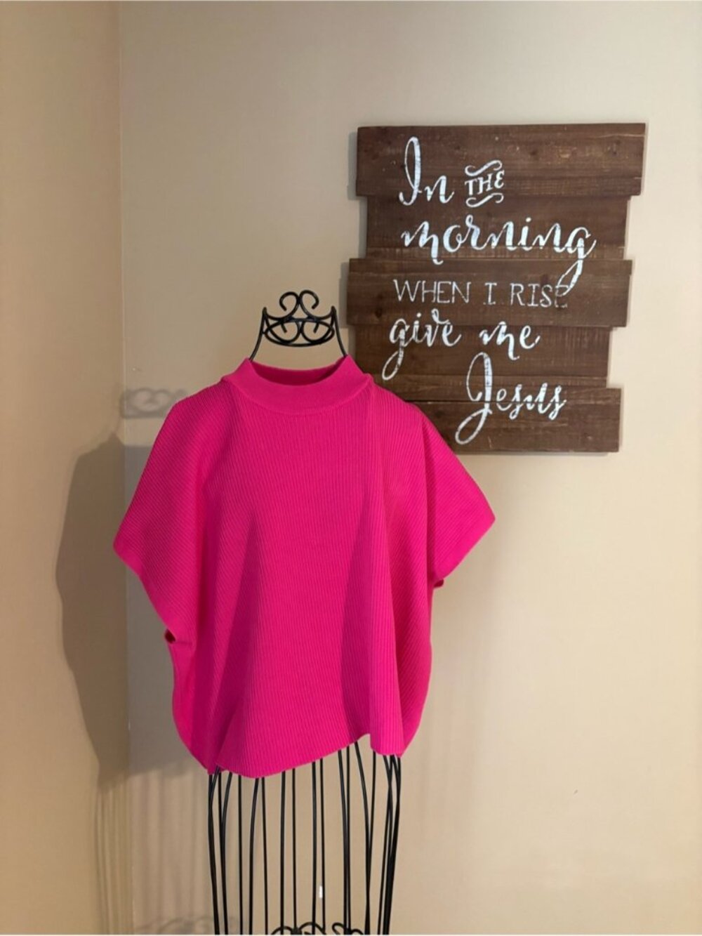 Zenana Outfitters Hot Pink Ribbed Mock Neck Poncho Sweater